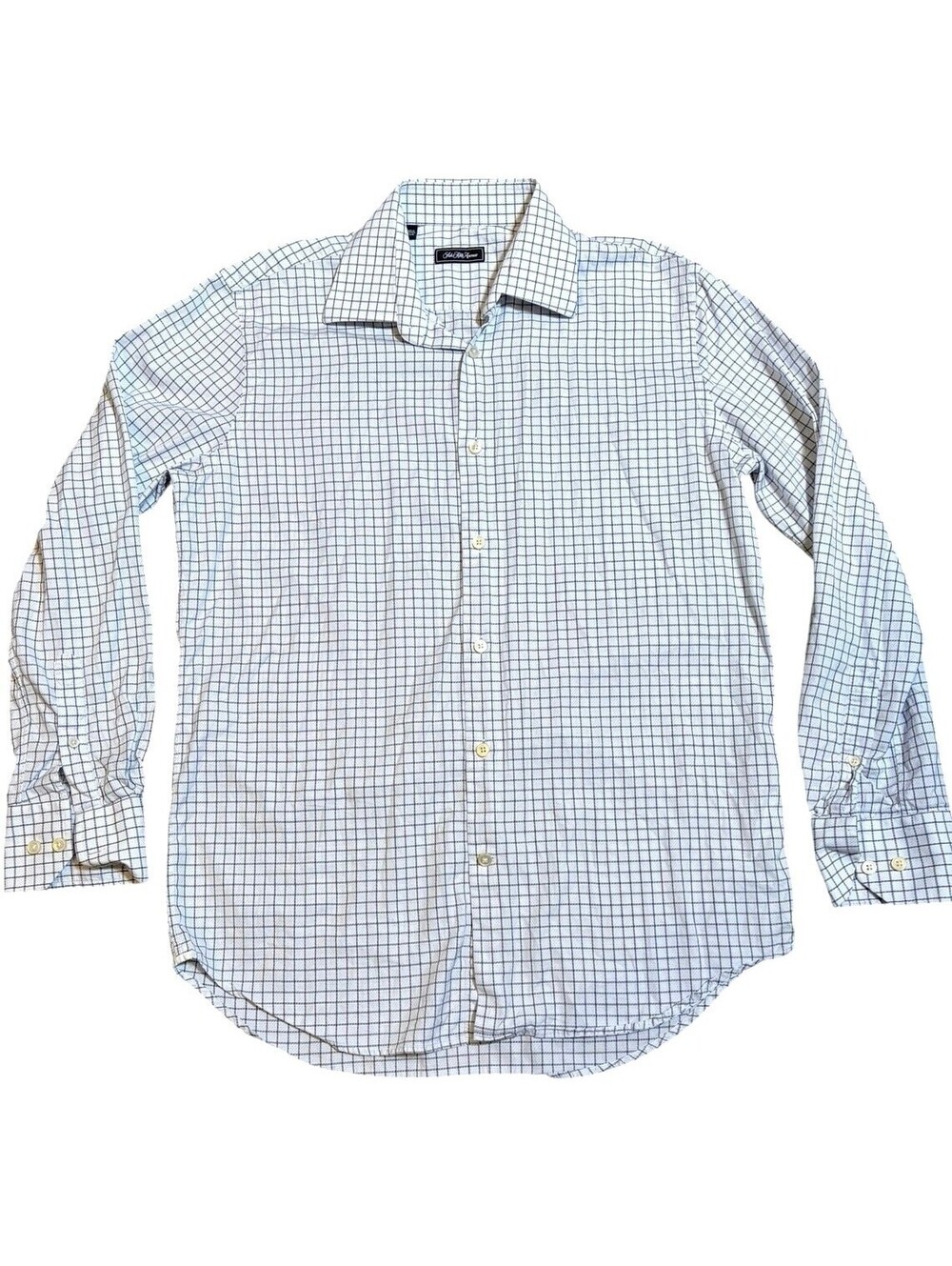 Saks Fifth Avenue Mens Dress Shirt 15.5 R White Windowpane Check